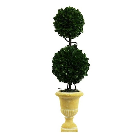 Admired By Nature ABN5P011-GRN 18 In. Faux Preserved Artificial Boxwood Topiary Plant Tabletop With Double Balls In Pot